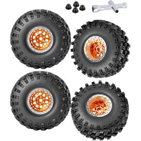 Rc Aluminum 2.2 Inch Wheel Rims Tires Wheels for 1/10 SCX10 SCX10 II 90046 SCX10 III AXI03007 TRX4 TRX6 VS4-10 Gen8 MST CFX D90 RC Crawler Car,RC Beadlock Wheel,Orange