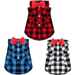 3 Pcs Plaid Dog Cat Shirt Cute Puppy Cat Shirt Dog Plaid Shirts for Small Dogs Cats Pet Plaid Clothes Grid Adorable Apparel Holiday Birthday Party