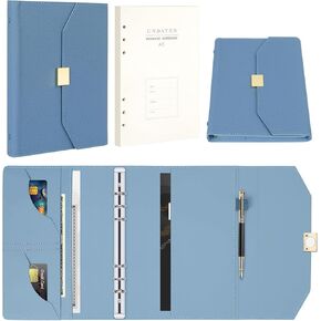 Naturetouch Leather A5 Ring Binder Padfolio دفتر ، دفتر ملاحظات مجلة حلزونية قابلة لإعادة التعبئة ، Boider Travel Binder Journal Personal Planner Bookby مع جيب ， الأزرق