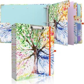 Binder 3 Ring 2 Inch, Cute Round Ring Binder with 6 Tab Dividers, 2 Interior Pockets, Binders Clipboard with Storage for Letter Size, Folders Organizer for School Office Supplies (Garden Flowers)