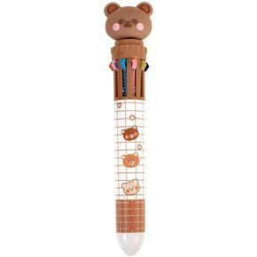 1pc Brown Cartoon Bear Polychrome Color Retractable Ballpoint Pen,Creative Cute Multicolor Pens For School Office Student Supply Hand Account Pen,Holiday Gift Pens and Refills