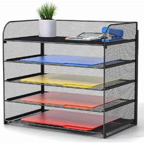 Legal/A4/Letter Size Desk Paper Organizer Desktop File Organizer Document Sorter, 5 Tier Mesh Letter Tray File Folder Holder Office Accessories Organization