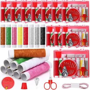 Knitgrip 12 Pack 12 Pack Sewing Kit Bulk Mini Emergency Sewing Kit Storage Box with Threads Scissors Needles for Home Travel Beginner