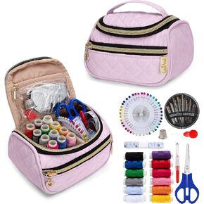 LoDrid Sewing Kit with 12 Colors Thread, Sewing Tools for Home & Travel, Mini DIY Sewing Repair Supplies Set for Adults, Beginners, Bright Pink