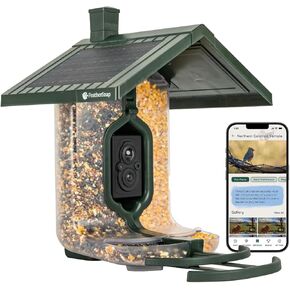 Scout Wi-Fi Solar Powered Smart Bird Feeder - Automatically Captures HD Pictures and Videos! Best Gift for Bird Watchers! Dual Seed Chamber - Feather Snap