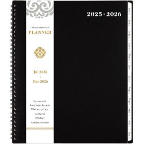 Monthly Planner 2025-2026 - JUL 2025 - DEC 2026 Monthly Planner/Calendar,18 Monthly Planner with Contacts & Passwords, 8.5" x 11" Planner 2025-2026, Thick Paper, Black