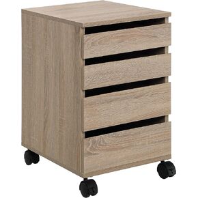 OSP Home Furnishings Holly 4-Drawer Mobile Storage Cart for Home Office, River Tan Oak Finish