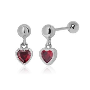Meissa January Garnet Birthstone Earrings for Women Tiny Heart Screw Back Diamond Earrings Dangle Drop Hypoallergenic Ball Back Earrings Red Stone, Gold