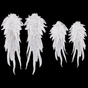 FINGERINSPIRE 2 Pairs White Angel Wings Lace Applique Sew on Dress Shoulder Badge Ornament Polyester Embroidery Decorative Lace Patch for Party Wedding Evening Dresses 16.3x6.5 inch & 11.6x4.5 inch