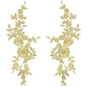 Honbay 1 Pair Gold Flower Leaves Embroidery Applique Patch Sewing Craft Decoration
