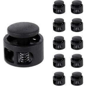 10Pcs Shoe Lace Tie Locks, Plastic Cord Locks Double Hole Drawstring Stopper Fastener Black Spring Cord Lock for Shoelaces Drawstrings Paracord Clothing Bags Sweatpants Hats
