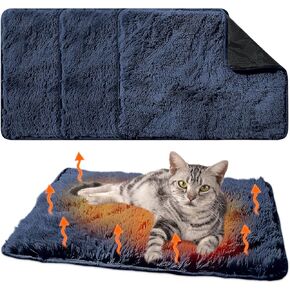 4 Pack Self Warming Cat Bed Pad Self Heating Cat Dog Mat with Fluffy Faux Fur Plush Cat Calming Bed Thermal Cat Mat Washable Pet Pad Anti Slip Bottom for Outdoor Indoor Pets 16" x 20"