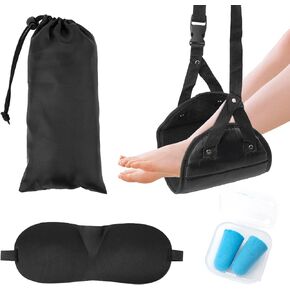 SOOPII Airplane Foot Hammock for Plane Travel, Footrest to Relax Your Feet, Desk Foot Hammock, Travel Foot Rest, Airplane Comfy Foot Hanger,Foot Hammock for Airplane Travel Accessories, Black