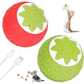 2 Pcs, Interactive Electric Cat Toy Ball for Indoor Cats – Self-Moving, LED Light-Up, Automatic Cat Toy for Play and Exercise, Strawberry Shaped Cat Toys for Bored Indoor Cats