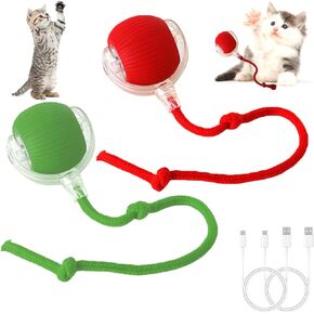 2pcs ألعاب الكلب/القط التفاعلي - لعبة كرة التدوير التلقائية الذكية للاستخدام الداخلي (الأخضر+الأحمر)