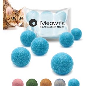 MEOWFIA Wool Ball Toys - 6-Pack of Safe for Cats and Small Dogs Balls - 1.5 Inch Felted Wool Cat Toy and Dog Toy - Perfect with Cat Cave - Silent - Mini Tennis Balls - (2in/Aquamarine)