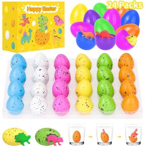24 PCS Easter Eggs Fillers - Dinosaur Egg with Mini Toys Inside for Easter Baskets - Easter Egg Hunt, Toddler, Kids, Boys, Party Favor Supplies