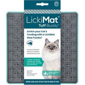 LickiMat Tuff Cat, Heavy-Duty Buddy, Cat Slow Feeder Lick Mat, Boredom Anxiety Reducer; for Food, Treats, Yogurt, or Peanut Butter. Fun Alternative to a Slow Feed Cat Bowl or Dish, Turquoise