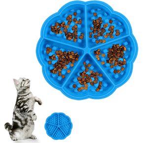 Slow Feeder for Cats & Kittens, Modern Lick Mat Design to Reduce Gulping, Ideal for Small Cats,Silicone Slowdown Bowl,Blue