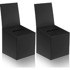 leinuosen 2 PCS اقتراع السحب التبرع لجمع التبرعات ، و 6 × 6 × 6 بوصة من الورق المقوى مع فتحة للتذاكر وأعمال خيرية للرأس القابلة للإزالة لجمع مسابقة تصويت بطاقة الأعمال (أسود)