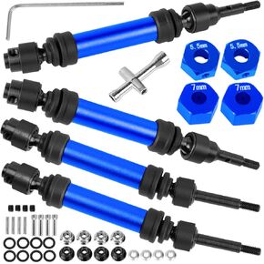 Drive Shaft Axles Upgrades Part for 1/10 Slash 4X4 VXL/Rustler 4X4 VXL/Stampede 4WD VXL,RC Steel #45 Front & Rear 4Pcs Driveshafts CVD w/Hex Hops Up,Navy Blue