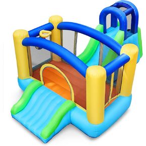 JOYLDIAS Bounce House,Inflatable Bouncer with 370W Air Blower, Jumping Castle with Double Slide, Trampoline,Felt Ball Target Game,Climbing Wall,Basketball Hoop for Toddler Kids Indoor Outdoor Use