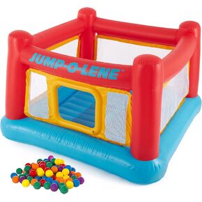 Intex Inflatable Jump-O-Lene Trampoline Bounce House with Crawl-Thru Door & Small Plastic Multi-Colored Fun Ballz for Ball Pit, 100 Pack