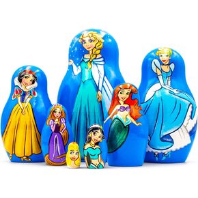 AEVVV Princess Nesting Dolls Set 7 pcs - Wooden Russian Matryoshka - Handpainted Souvenir Princess Figures