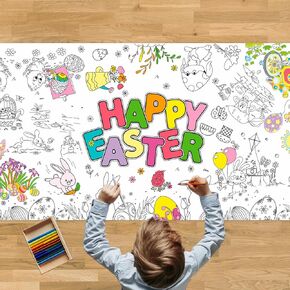 Easter Coloring Tablecloth Poster, 72x30 Inch Spring and Easter Paper Crafts for Kids, Easter Games Activities Party Decorations