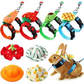 8 Pcs Adjustable Rabbit Harness and Leash Set with Summer Hat Pet Outfits for Bunny Kitten Puppy Costumes