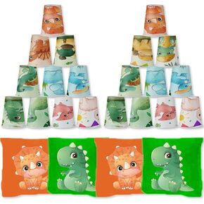 QICI Dinosaur Birthday Party Cups for Dinosaur Party Favors Dinosaur Stacking Cups Dinosaur Game Dinosaur Cups Dinosaur Bean Bags Dinosaur Toss Game for Dinosaur Party Supplies Dinosaur Carnival Game