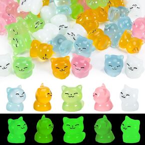 50 Pcs Luminous Mini Cat Figurines Resin Tiny Cat Animal Figurines Glow in The Dark Miniature Cat Statues Ornaments for DIY Projects Dollhouse Home Decor(Cute Style)