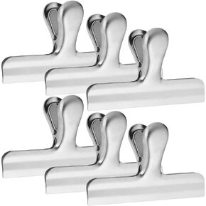 6 Pack Stainless Steel Chip Bag Clips, 4.7 inch Width, DanziX Big Paper Seal Grip for Coffee Food Bread Bags, Kitchen Home Office Usage - Sliver