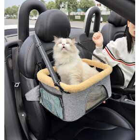 Roodo ترقية مقعد سيارة Dog Car & Dog Sling Carrier 2 In1 Puppy Cat الذي يحمل مقعد معزز للسيارات ، حبال نايلون سميكة عاكسة ، من أجل الكلب والكيتي تحت 20ibs (الكاتيون الرمادي