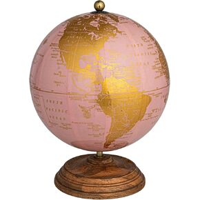 Creative Co-Op Metal and Plastic Globe on Mango Wood Stand, Pink, Gold, and Natural