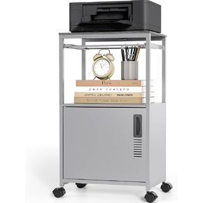 TOOLF Printer Stand with Desktop and Storage Cabinet, Printer Table with Locking Wheels, 16.1''x11.8''x28.1'' File Cabinet Cart, 3D Printer Stand Office Furniture for Home, Office, Gray