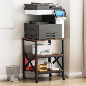 Large Printer Stand, 23.6 x 23.6 x 22.6 Inches Square Printer Table with Storage Shelf, 2 Tier Rolling Printer Cart with Industrial Wheels for Home Office Rustic Brown