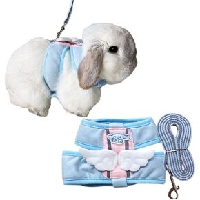 Rabbit Harness and Leash for Walking Escape Proof - Cute Angle Swing Mesh Breathable Bunny Vest Harness Outdoor Camping Hiking Training - Also Suit for Ferret Kittn Puppy Small Animals (Small)
