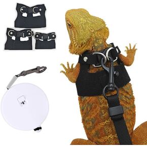 Bearded Dragon Leash - 3 Sizes Pack Reptile Outing Adjustable Soft Leather Lizard Harness with Retractable Leash Small Animal Traction Rope Walking Vest Accessories for Bearded Dragon Leash（Black）