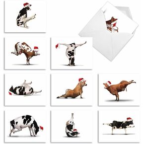 The Best Card Company - 10 Blank Animal Christmas Note Cards - Assorted Bulk Holiday Cards for Kids, Fun Wildlife (4 x 5.12 Inch) - Holiday Bovine Nirvana M6545XSB