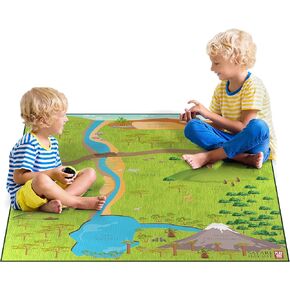 Safari Play Mat لـ Toy Animals | حل قابل للطي | حجم كبير 57 "× 57" | جميع حيوانات الرحلات السفاري | الغابة الأفريقية سيرينجيتي | حصيرة نشاط الطفل | عن طريق اللعب مصنع حصيرة