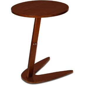 C-Shaped End Table, Wood Couch Side Table for Snack, Coffee, Sofa TV Tray Tables Slide Under Couch for Living Room, Bedroom and Small Spaces