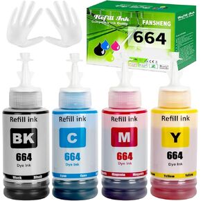 664 Ink Refill Bottles Replacement with Epson 664 Ink Refill Bottles for Ecotank ET-2650 ET-2500 ET-2550 ET-4500 ET-2600 ET-3600 ET-4550 ET-16500 Printers (4Pack)