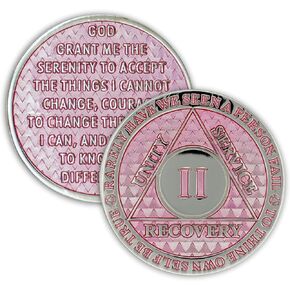 2 Year Sobriety Coin | Legacy AA Chip | Thick Triplate Recovery Anniversary Token (Pink)