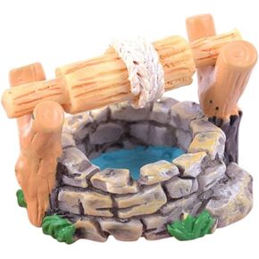 Miniature Water Well Garden Ornament - Resin Fairy Garden Décor, DIY Miniature Pool with Movable Handle & Bucket, Stone Well for Dollhouse, Garden Gnomes, 3.9x2.8cm