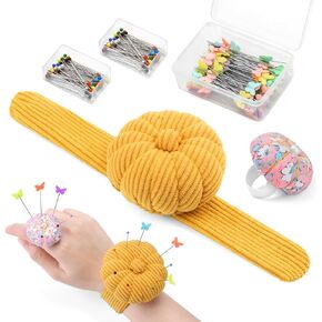 UzecPk Wrist Pin Cushions for Sewing, 200PCS Sewing Pin Cushion, Wrist Pin Cushion Finger Ring Pincushion with Elastic Strap, Sewing Products Colored Sewing Pins Straight Pins for Sewing and Quilting