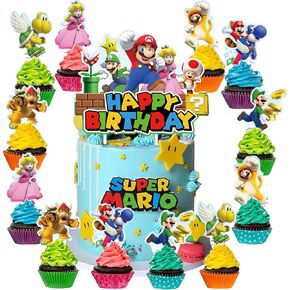 25pcs Mario Cake Toppers, Mario Cupcake Topper Mario Birthday Party Supplies for the Mario birthday party decoration