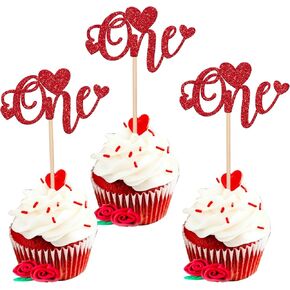 40 Pack Red Heart Cupcake Toppers Glitter Love Heart Valentine Cupcake Picks for Valentine's Day Theme Wedding Engagement Bridal Shower Birthday Party Cake Decorations Supplies in Kuwait