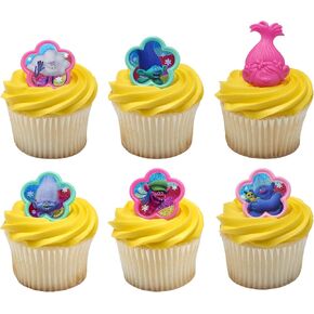 Decopac Dreamworks Trolls Rings ، 24 Decorations Cupcake التي تضم الخشخاش والأصدقاء ، تشكيلة ملونة - 24 حزمة