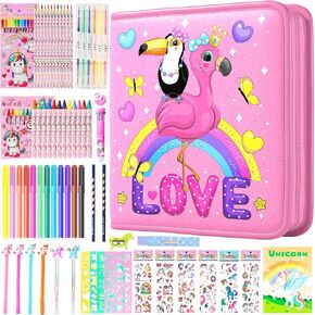 DOKKIA Fruit Scented Kids Coloring Pens Markers Set 65 PCS Art Craft Drawing Case Washable Kits Pencil Crayon&Coloring Book Supplies,Birthday Gifts for Girls 4-5-6-7-8-12 Year Old Rainbow Unicorn Pink